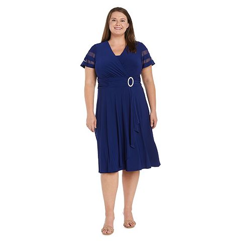 Женские платья R&M Plus Size R&M Richards Rhinestone Buckled Cascade Wrap Midi Dress