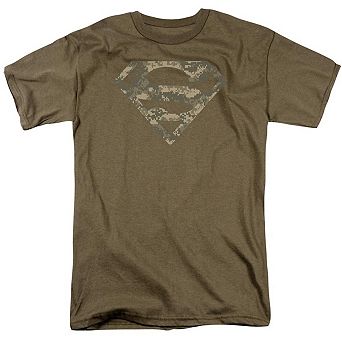 Superman Army Camo Shield Short Sleeve Adult T-shirt