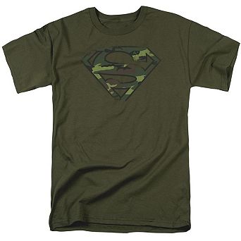 Superman Distressed Camo Shield Short Sleeve Adult T-shirt