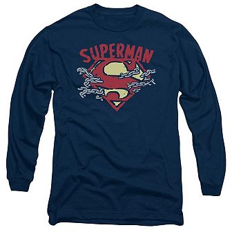 Superman Chain Breaking Long Sleeve Adult T-shirt