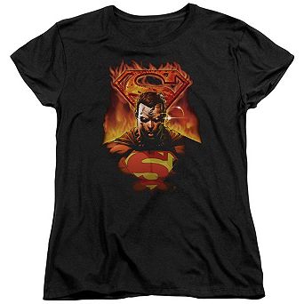 Superman Man On Fire Short Sleeve Womens T-shirt
