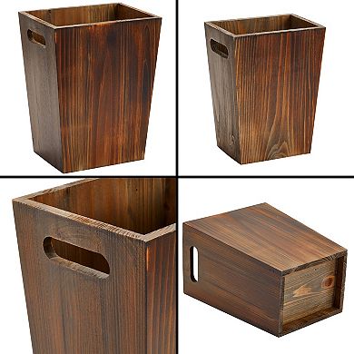 2 Piece Farmhouse Square Rustic Wooden Trash Can Set With Handles (small, Large)
