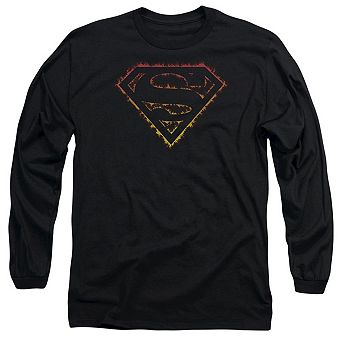 Superman Flame Outlined Logo Long Sleeve Adult T-shirt