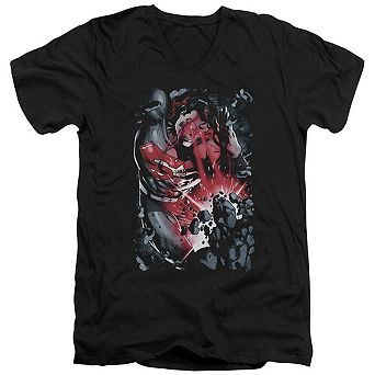 Superman Heat Blast Short Sleeve Adult V Neck T-shirt