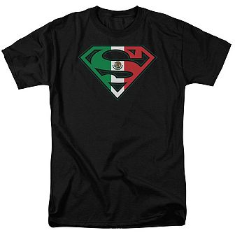 Superman Mexican Flag Shield Short Sleeve Adult T-shirt