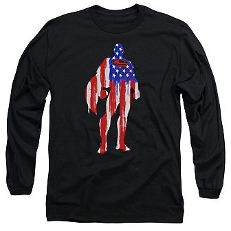 Superman Flag Silhouette Long Sleeve Adult T-shirt