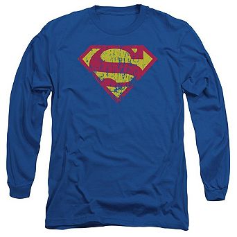 Superman Classic Logo Distressed Long Sleeve Adult T-shirt