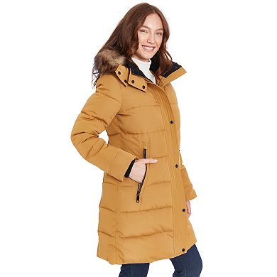 Women's Nine West Quilted Heavyweight Faux-Fur Trim Hooded Puffer Jacket