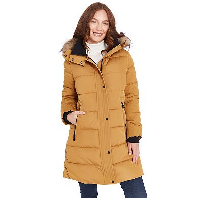 Women's Nine West Quilted Heavyweight Faux-Fur Trim Hooded Puffer Jacket