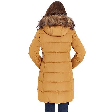Women's Nine West Quilted Heavyweight Faux-Fur Trim Hooded Puffer Jacket