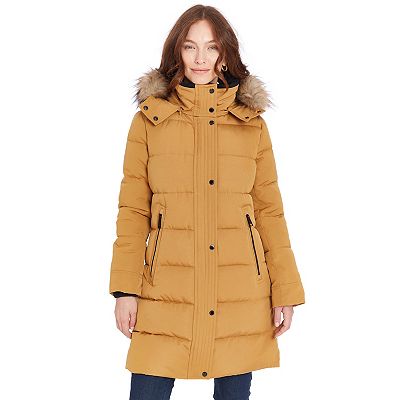 Mustard faux fur trim hooded puffer jacket hotsell