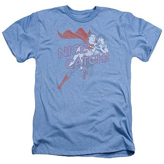 Superman Nice Catch Adult Heather T-shirt