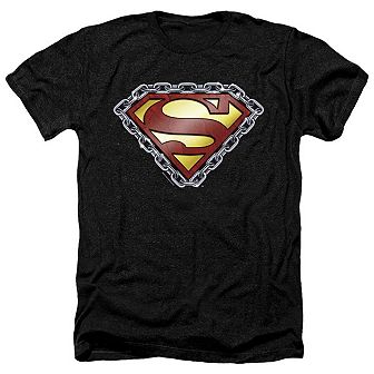 Superman Chained Shield Adult Heather T-shirt