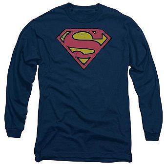 Superman Distressed Shield Long Sleeve Adult T-shirt