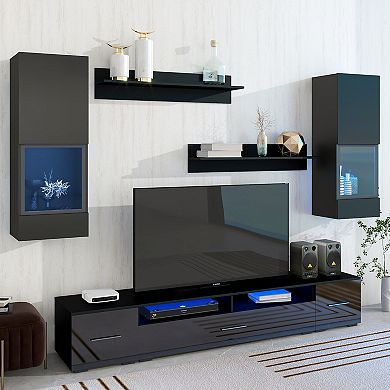 Merax Minimalist Style 7 Pieces Floating Tv Stand Set