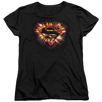 Superman Space Burst Shield Short Sleeve Womens T-shirt