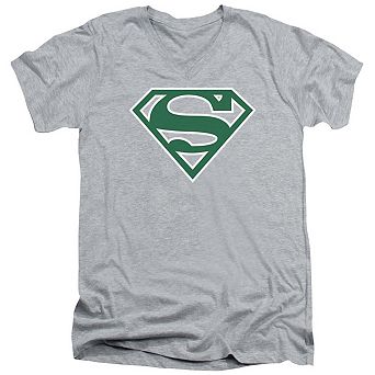 Superman Green & White Shield Short Sleeve Adult V Neck T-shirt
