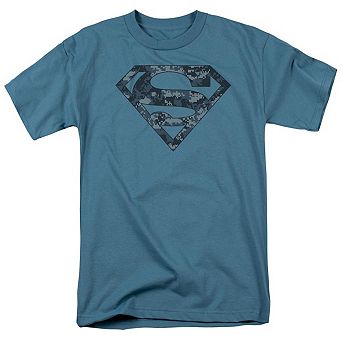 Superman Navy Camo Shield Short Sleeve Adult T-shirt