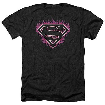 Superman Fuchsia Flames Adult Heather T-shirt