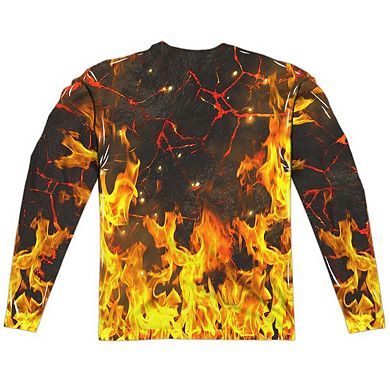 Superman Fire Logo Long Sleeve Adult Poly Crew T-shirt