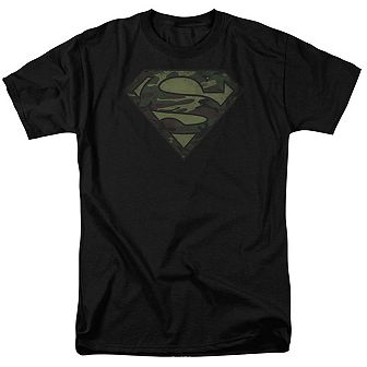 Superman Camo Logo Distressed Short Sleeve Adult T-shirt