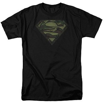 Superman Camo Logo Distressed Short Sleeve Adult T-shirt