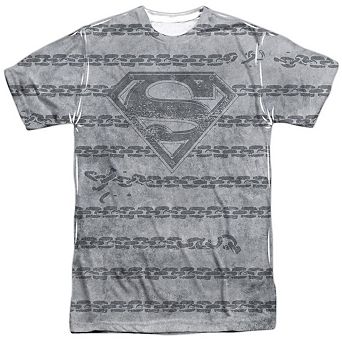 Superman Breaking Chains All Over Short Sleeve Adult 100% Poly Crew T-shirt