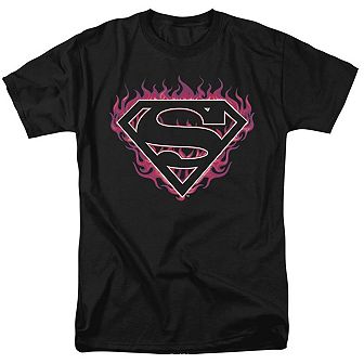 Superman Fuchsia Flames Short Sleeve Adult T-shirt