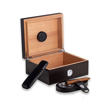 Bey-Berk Walnut Wood Cigar Humidor with Glass Display Top