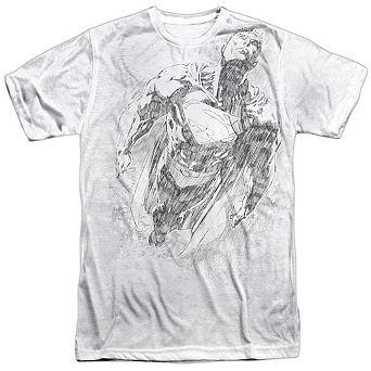 Superman Exploding Space Sketch Short Sleeve Adult Poly Crew T-shirt