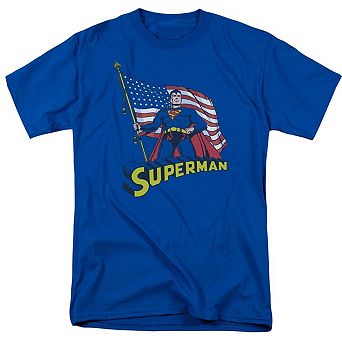 Superman American Flag Short Sleeve Adult T-shirt