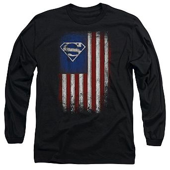 Superman Old Glory Shield Long Sleeve Adult T-shirt