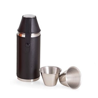 Bey-Berk Stainless Steel and Leather Flask with Cups