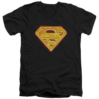Superman Hot Steel Shield Short Sleeve Adult V Neck T-shirt