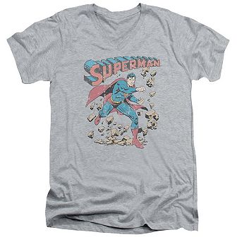 Superman Mad At Rocks Short Sleeve Adult V Neck T-shirt