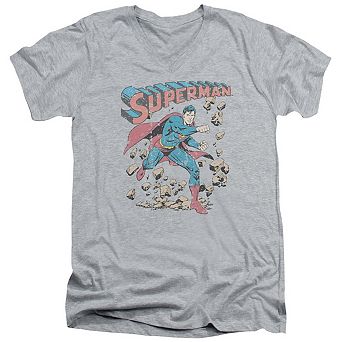 Superman Mad At Rocks Short Sleeve Adult V Neck T-shirt