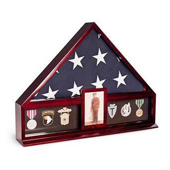 Bey-Berk Cherry Wood Military Flag & Medal Display Case
