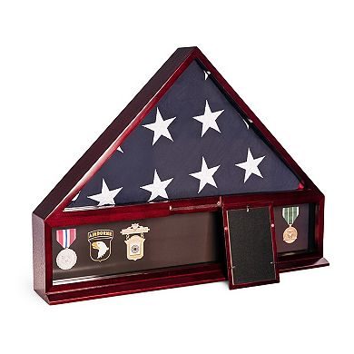 Bey-Berk Cherry Wood Military Flag & Medal Display Case