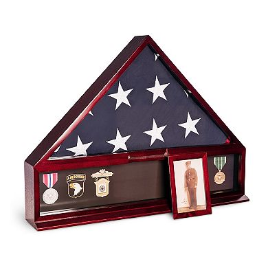 Bey-Berk Cherry Wood Military Flag & Medal Display Case