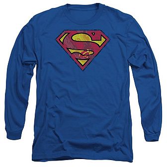 Superman Action Shield Long Sleeve Adult T-shirt
