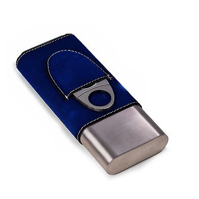 Bey-Berk Harrison Blue Leather & Steel Cigar Case with Cutter