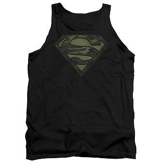 Superman Camo Logo Distressed Adult Tank Top
