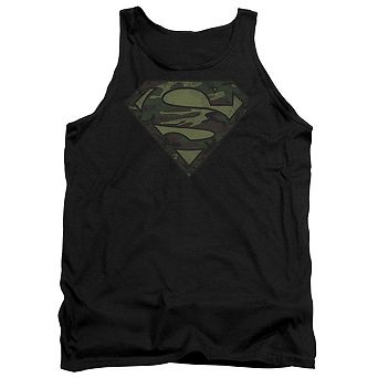 Superman Camo Logo Distressed Adult Tank Top
