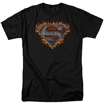 Superman Iron Fire Shield Short Sleeve Adult T-shirt