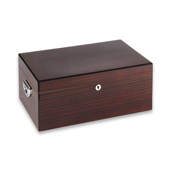 Bey-Berk Panama Walnut High Lacquered 120 Cigar Humidor with Glass Viewing Top & Spanish Cedar Lining