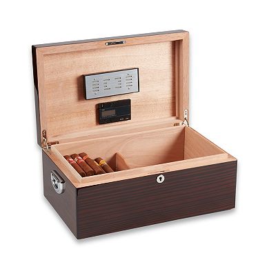 Bey-Berk Panama Walnut High Lacquered 120 Cigar Humidor with Glass Viewing Top & Spanish Cedar Lining