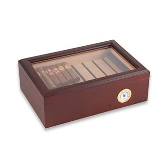 Bey-Berk Havana Walnut 75 Cigar Humidor with Glass Viewing Top & Spanish Cedar Lining