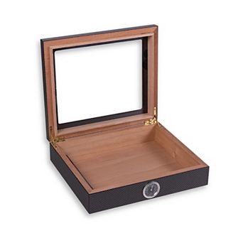 Bey-Berk Carbon Fiber Design 20 Cigar Humidor with Glass Viewing Top & Cedar Lining