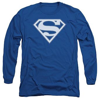 Superman Blue & White Shield Long Sleeve Adult T-shirt