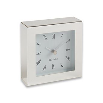 Bey-Berk Lyon Silver Plated Modern Design Desk Clock